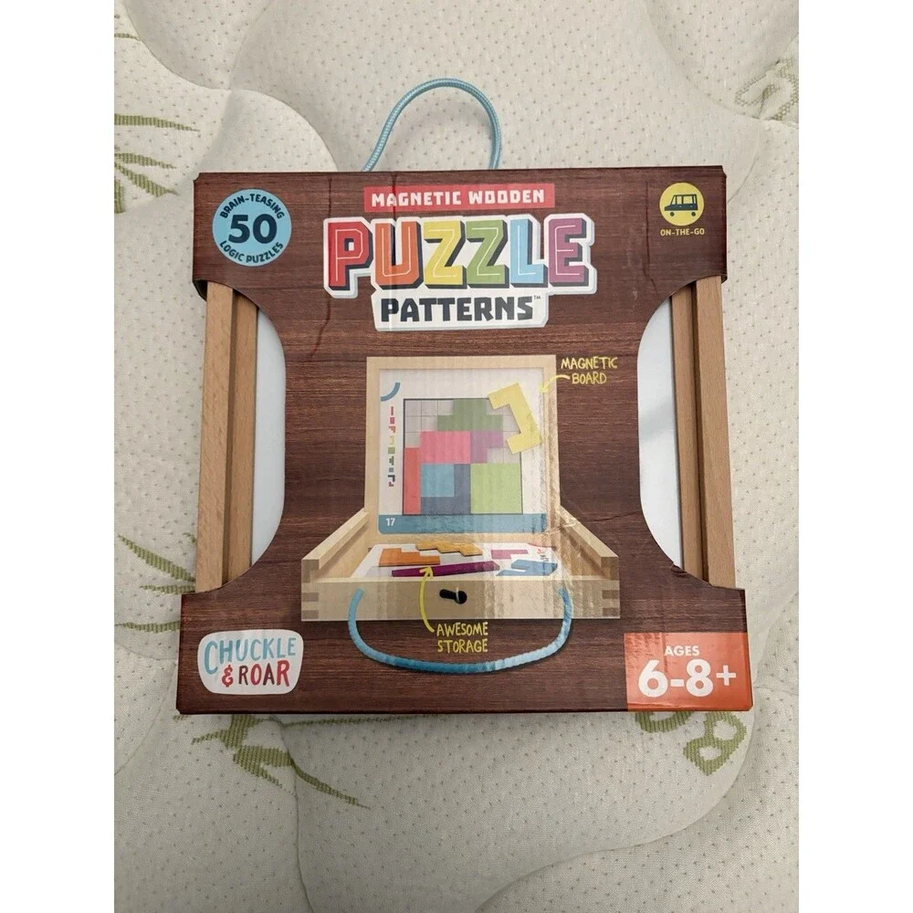 Chuckle & Road | On-The-Go Magnetic Wooden Puzzle Patterns | 50 Logic Puzzles